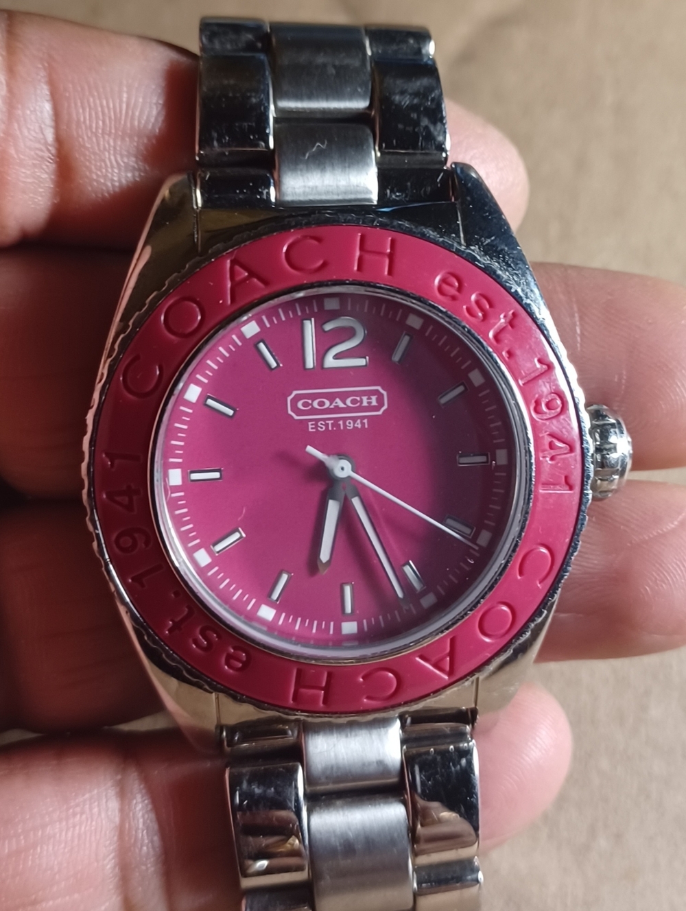 Coach Pink Dial Silver-Tone Women's Bracelet Watch